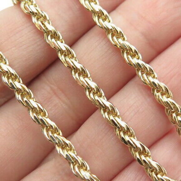 925 Sterling Silver Gold Plated Italy Rope Chain Necklace 16